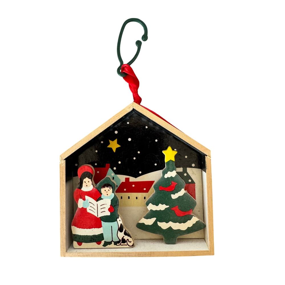 Vintage Hallmark Ornament 90s Keepsake Wood Happy Voices Fill Air Collectible